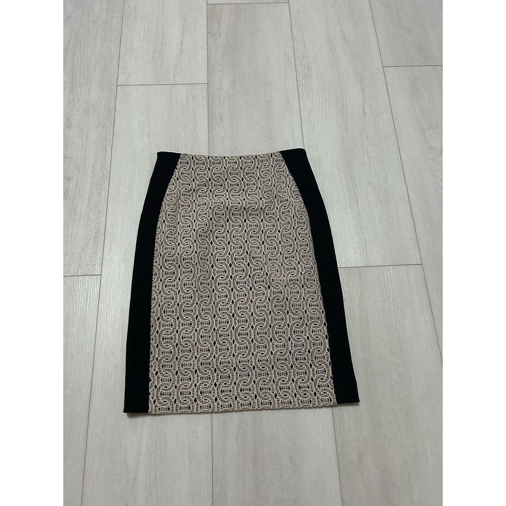 Diane Von Furstenberg Sz 4 Mahalia Chains Macrame Lace Pencil Skirt Nude Black